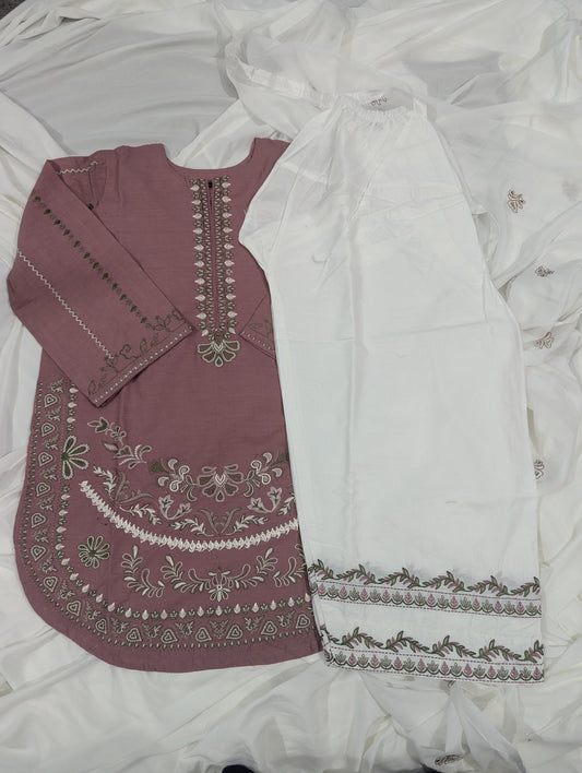 COFFEE DRESS 3 PC EMBROIDERY