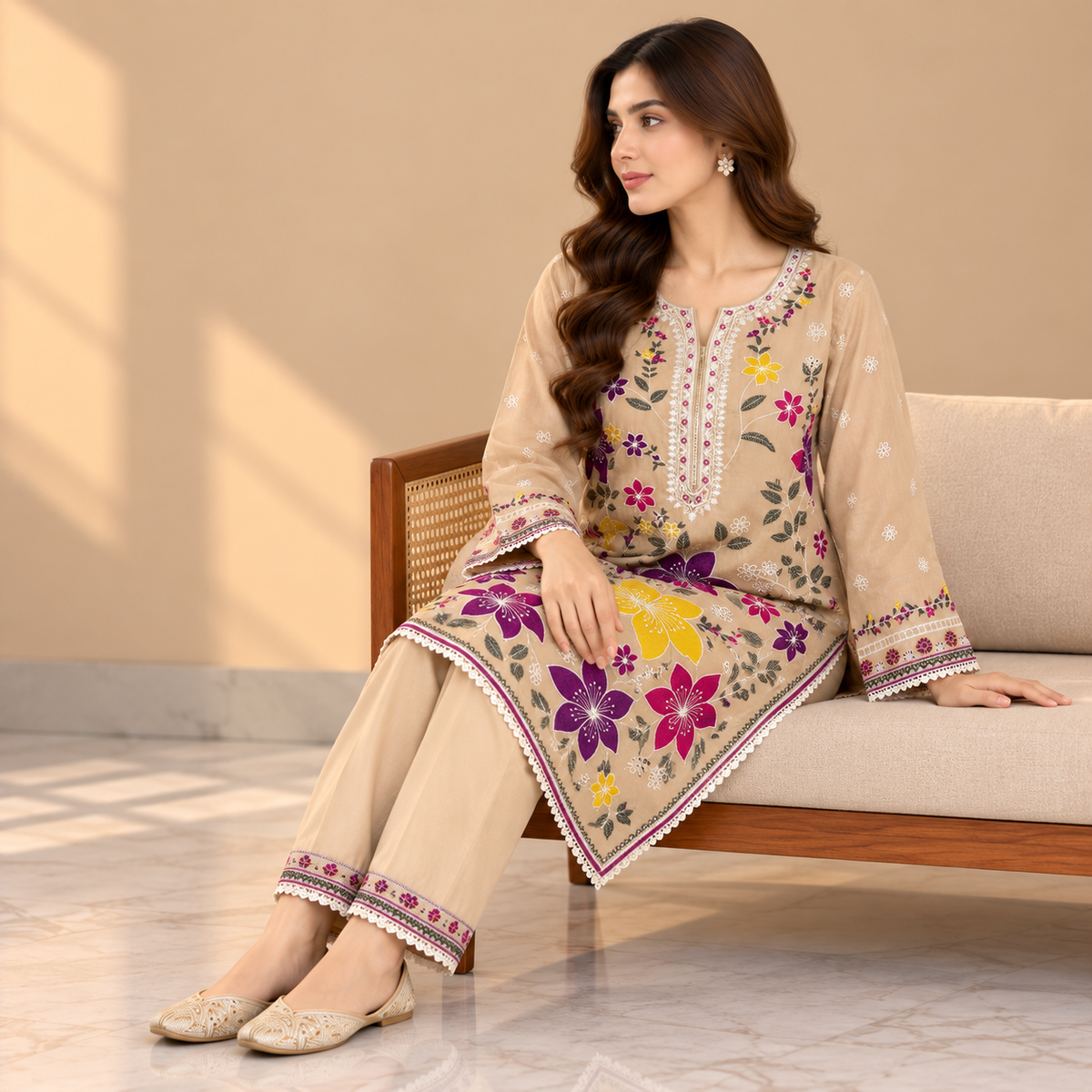BEIGE LOVE 3 PC EMBROIDERY