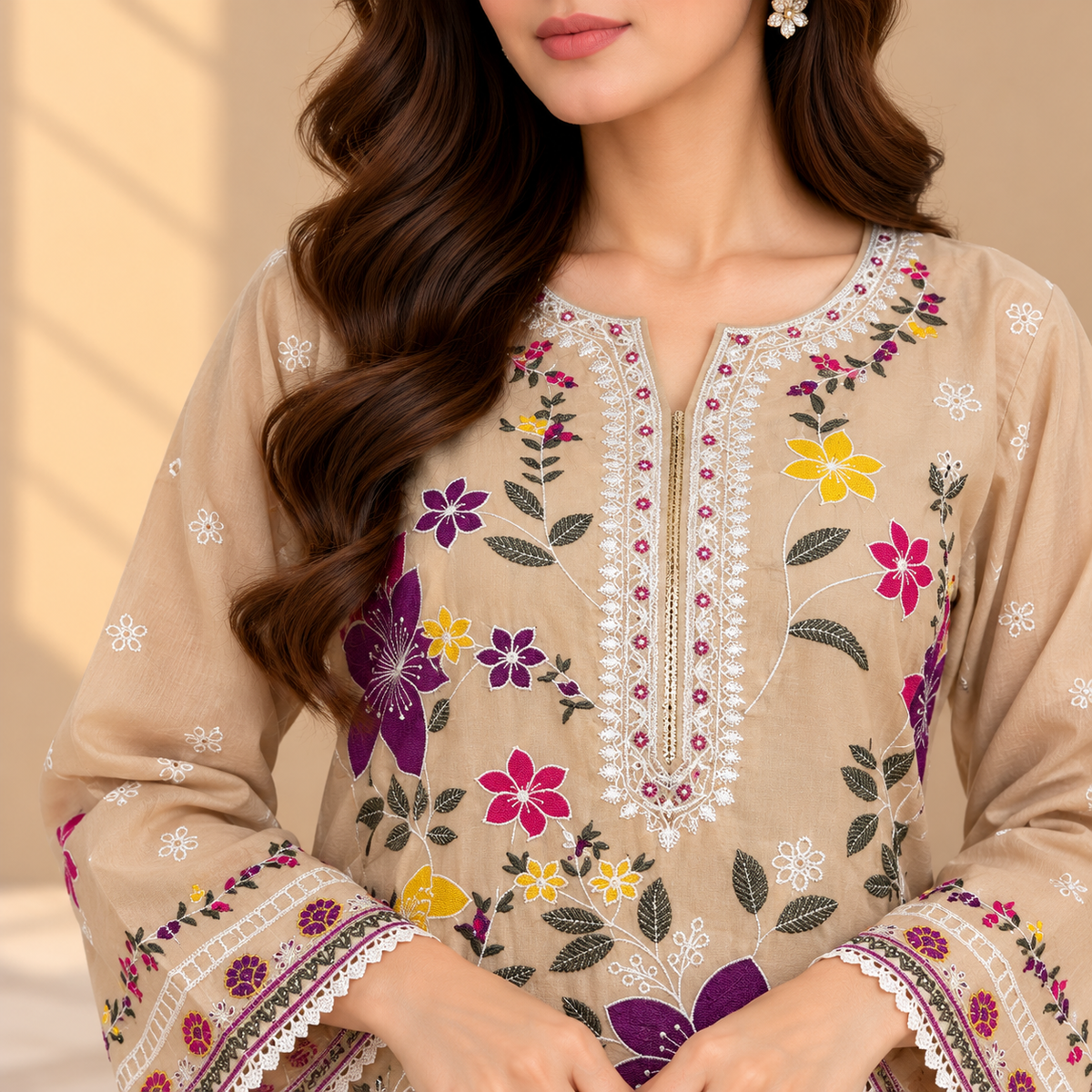 BEIGE LOVE 3 PC EMBROIDERY