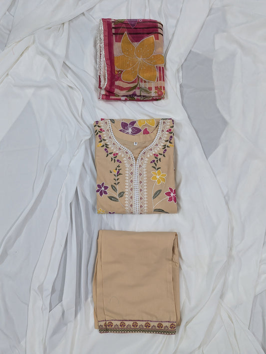 BEIGE LOVE 3 PC EMBROIDERY